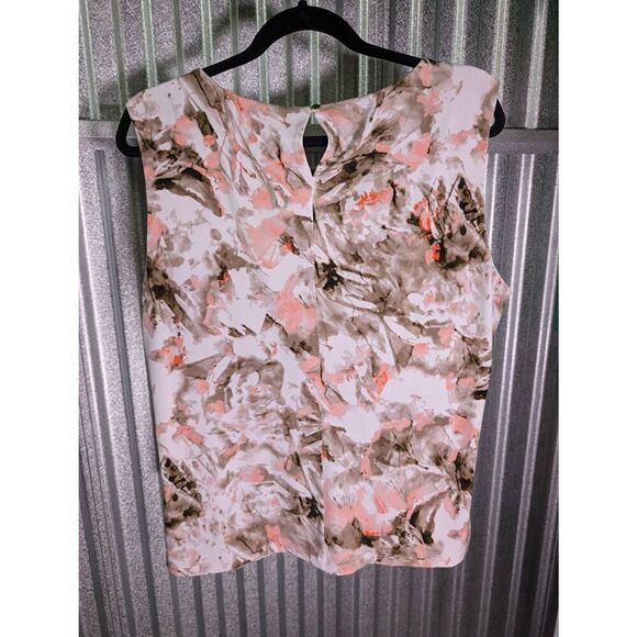 Calvin Klein Stretch Floral Printed Pleated Front Crew Neck Sleeveless Top Women - Picture 2 of 7